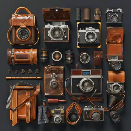 A single, sophisticated DSLR camera set against a blurred background, with a focused lens and visible dials and buttons, highlighting its advanced technology and capability.