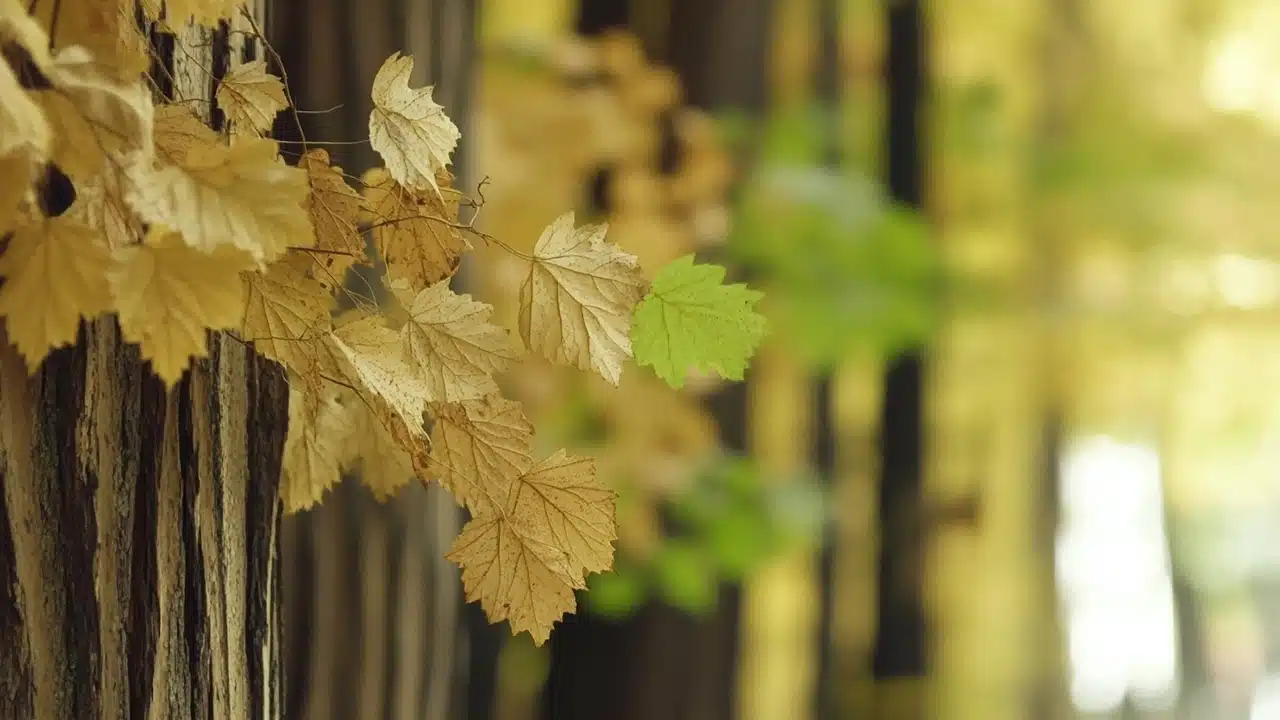 Close-up of yellow and green leaves against a blurred background, showcasing depth of field and composition techniques.