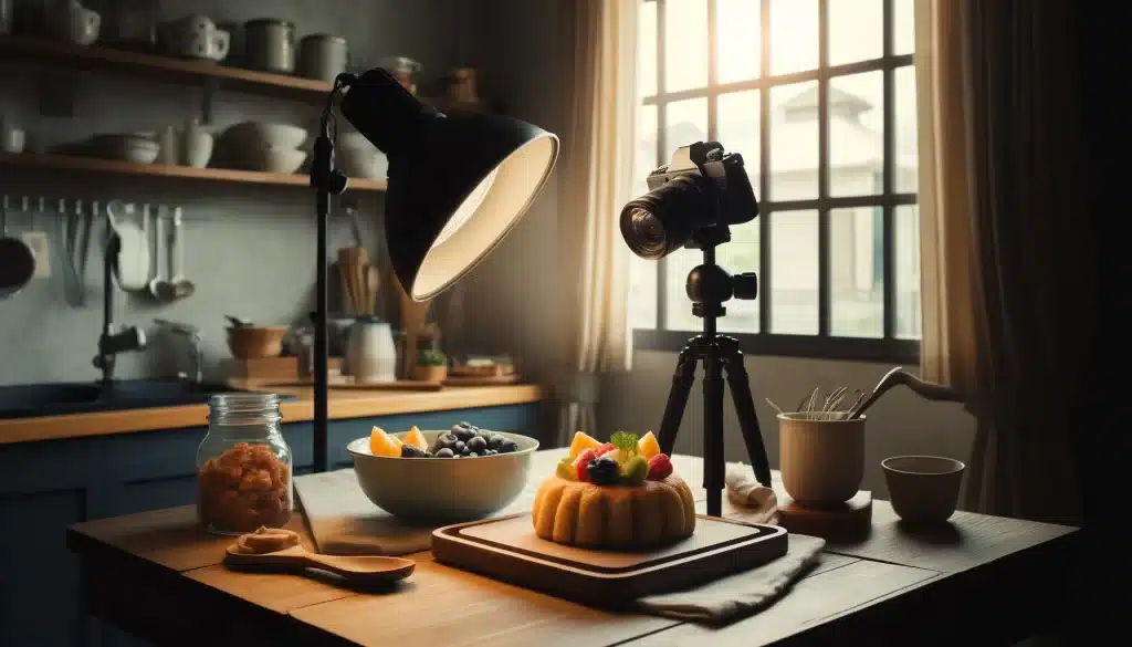 Simple home kitchen photography setup with natural lighting.