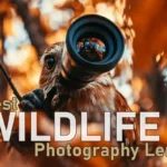 Owl holding a camera lens in a forest, symbolizing the importance of selecting the best outdoor imaging optics for capturing nature