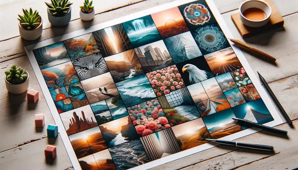 Array of diverse images in a structured grid format showcasing urban and natural scenes