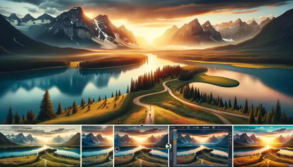 Collage illustrating techniques to enhance landscape photography