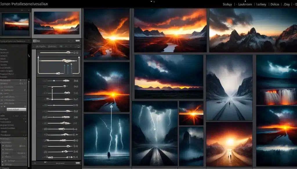 Collage of Adobe Lightroom's landscape photo editing process
