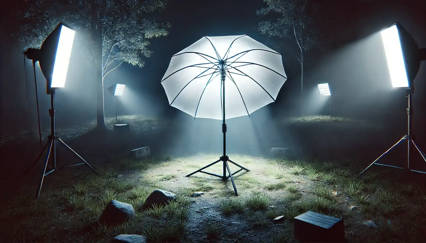 A shoot-through diffused lighting setup, showcasing its ability to create soft, diffused light