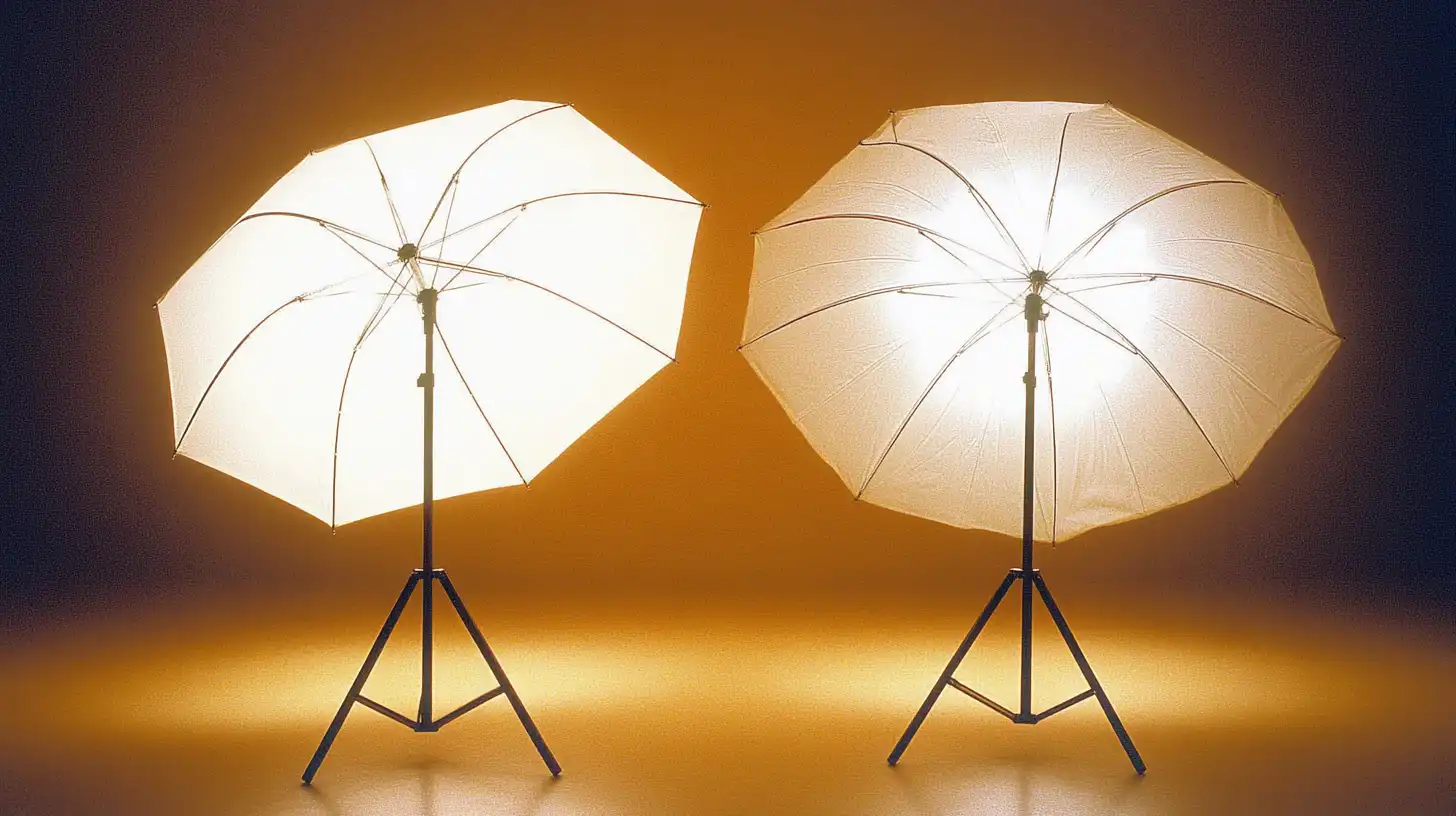 A photography setup featuring umbrella lighting, illustrating diffused light for photography