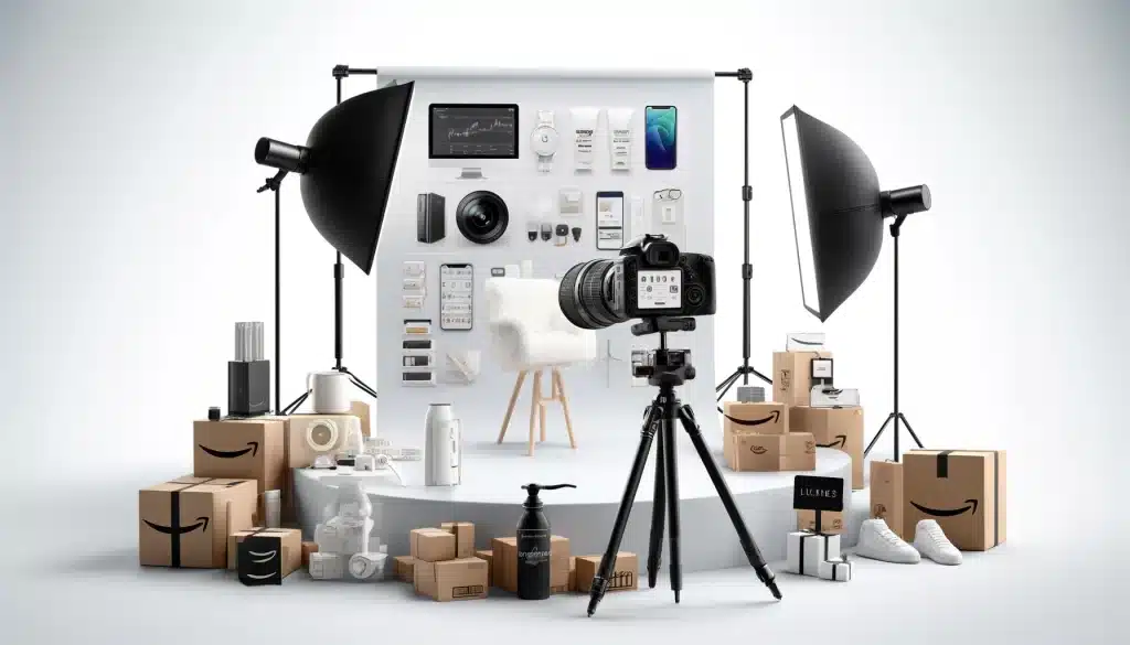 Professional photo shoot demonstrating Amazon product image standards with multiple product angles and pure white background