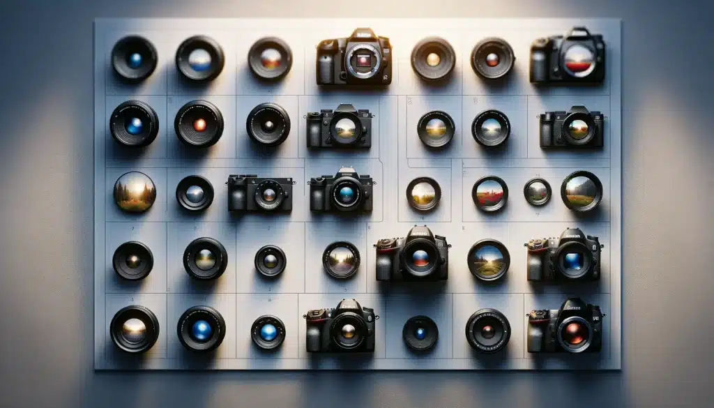 Different cameras (DSLR, mirrorless, compact) displaying their unique related effects, illustrating its role of in various types of digital devices.