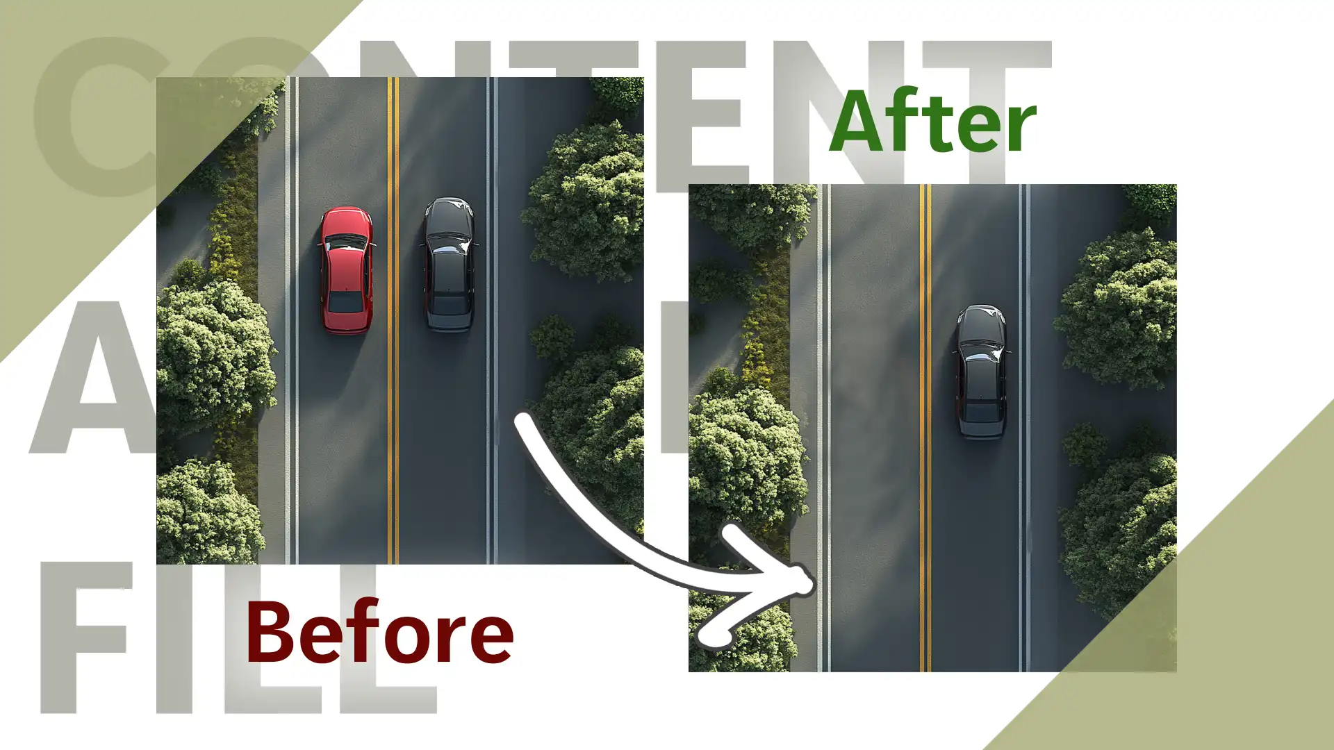 Content-Aware Fill in Photoshop before and after comparison image showing editing results