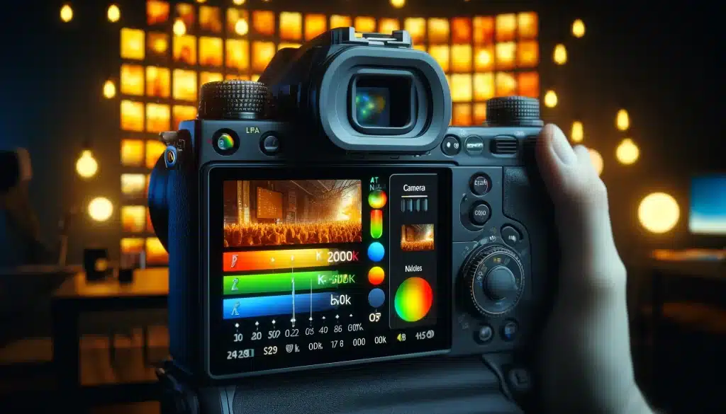 Camera display showing adjustments in color temperature from warm to cool