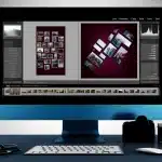 A professional photo editing workspace with Adobe Lightroom displaying advanced collage features.