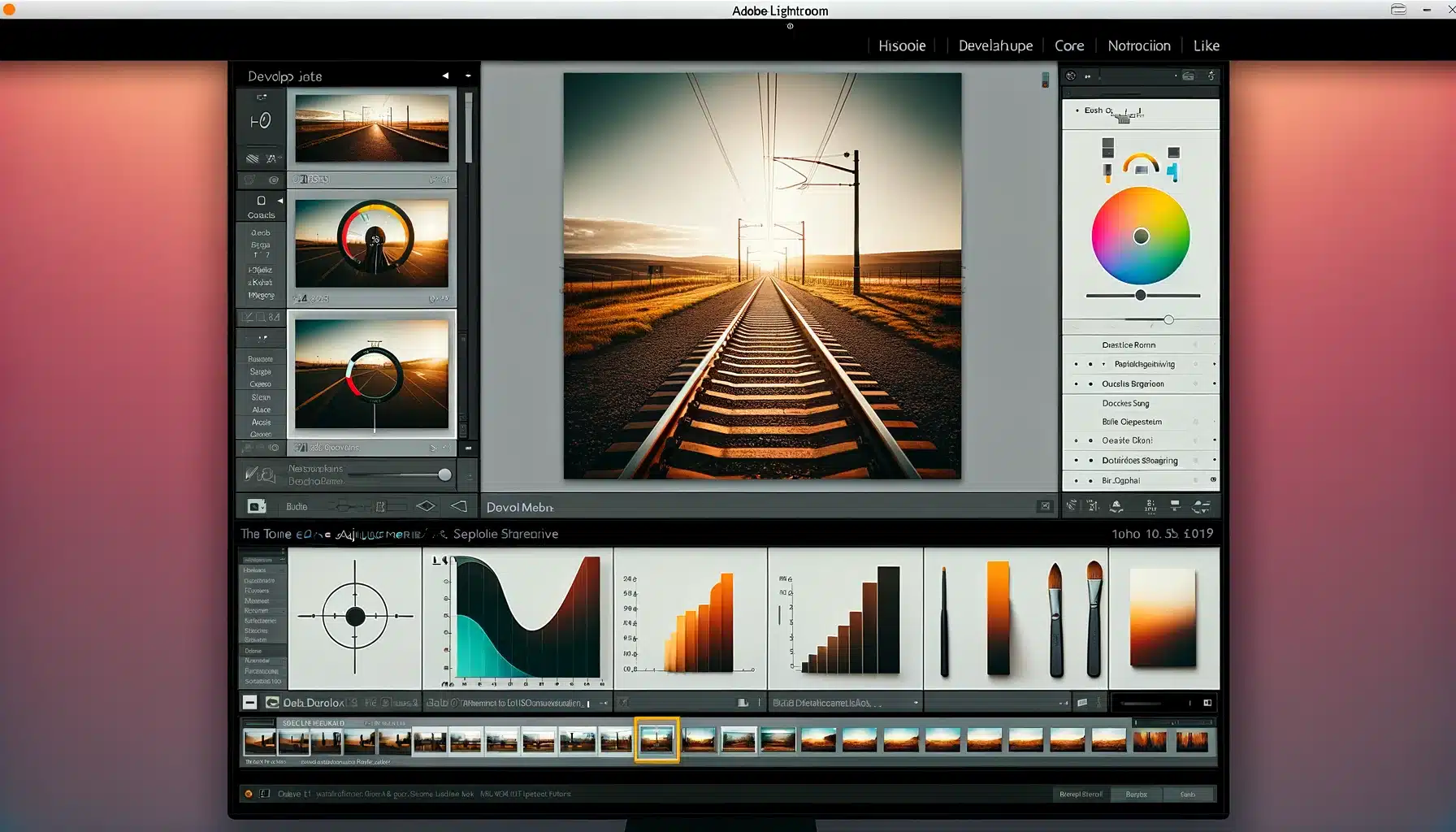 Adobe LR's develop module in use, showing detailed photo enhancement features.