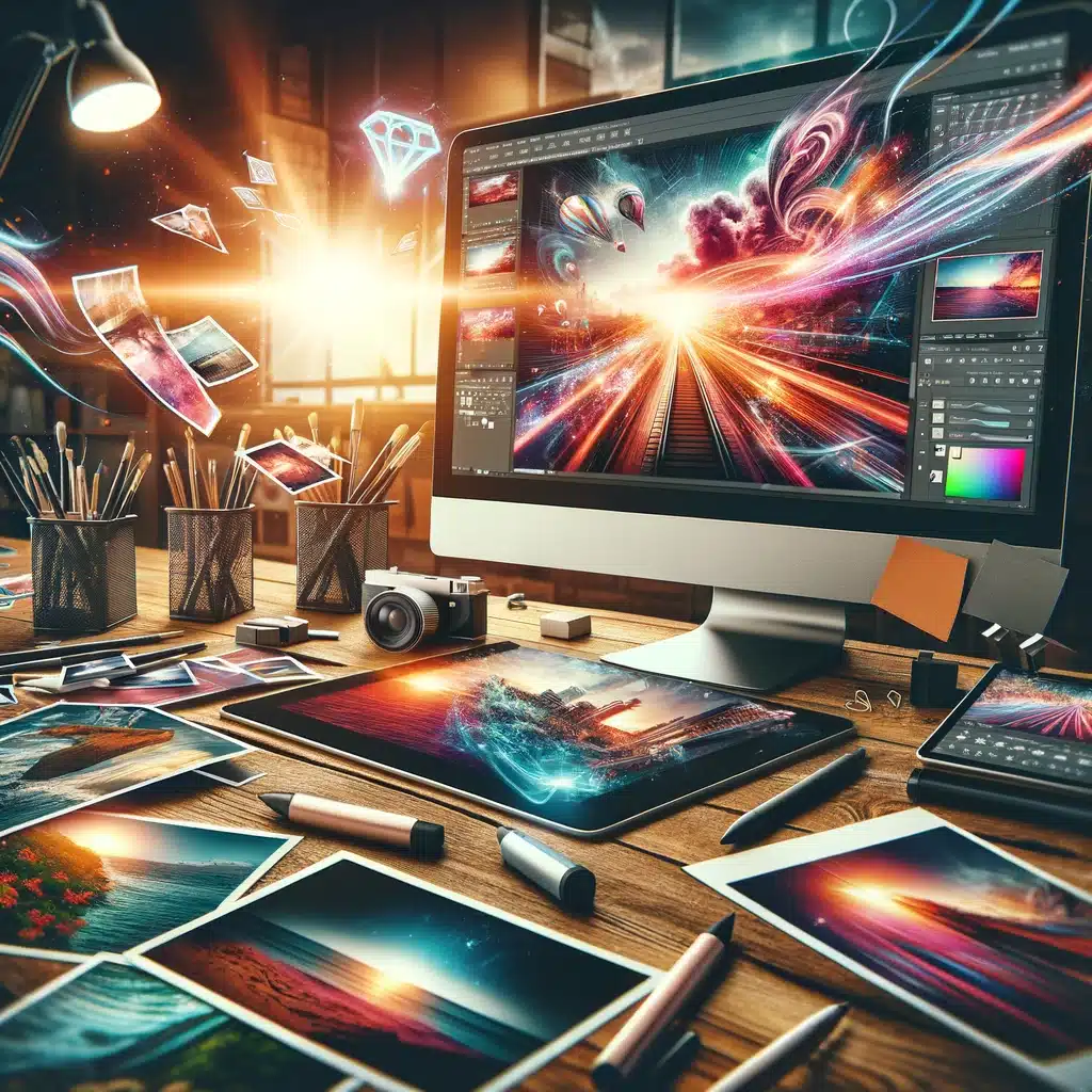 Digital artist's workspace with photo editing software