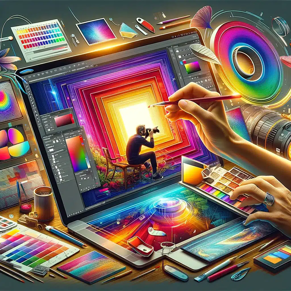 Digital artist using layers and masking in Adobe Photoshop