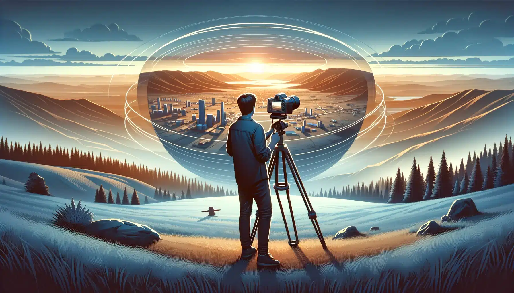 A photographer harnesses the power of cycloidal- technology to capture the expansive beauty of the surrounding landscape, fabricating immersive panoramic snapshot.