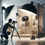Professional photographer capturing a product image in a studio setup with optimized lighting and camera equipment.