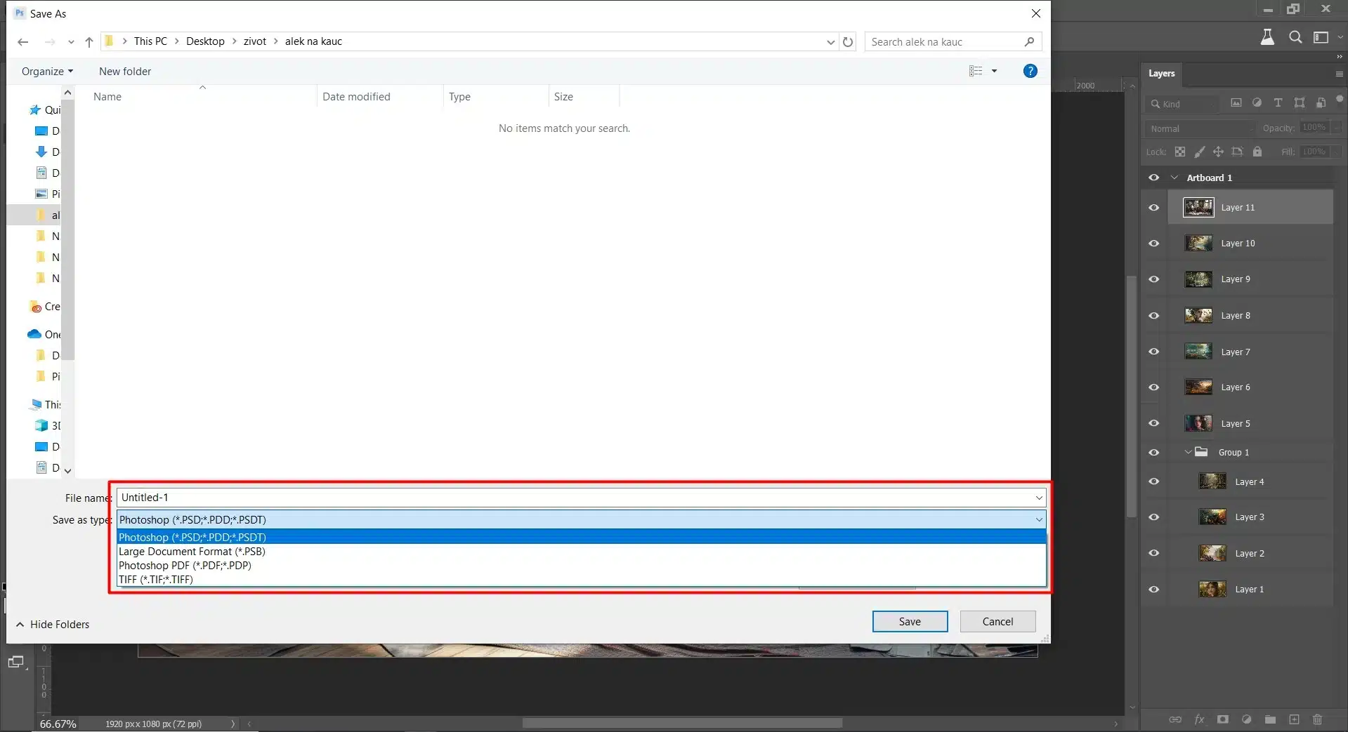 A Photoshop save dialog showing different file formats for saving a document.