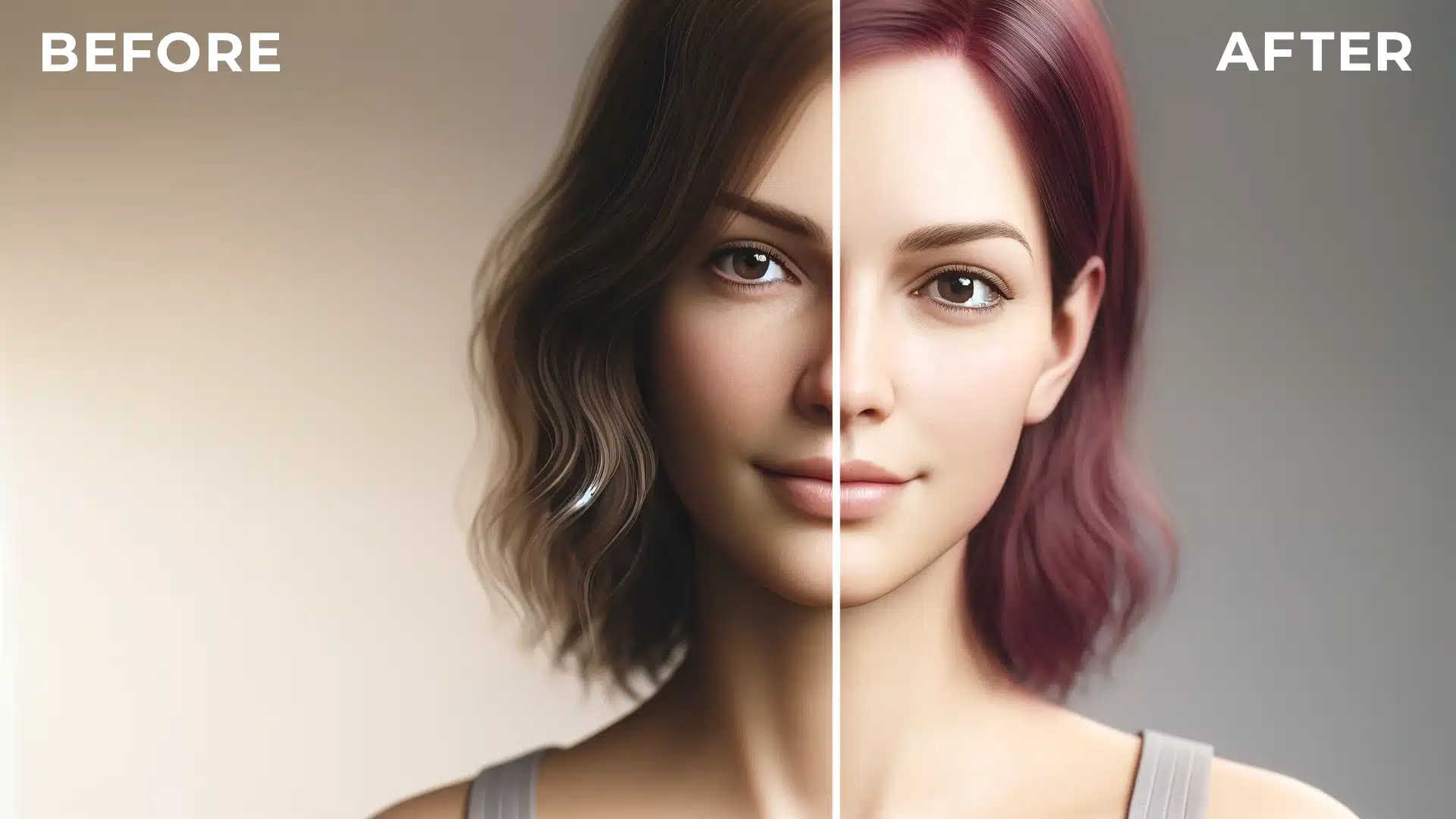 Before and After Hair Color Adjustment in Photoshop