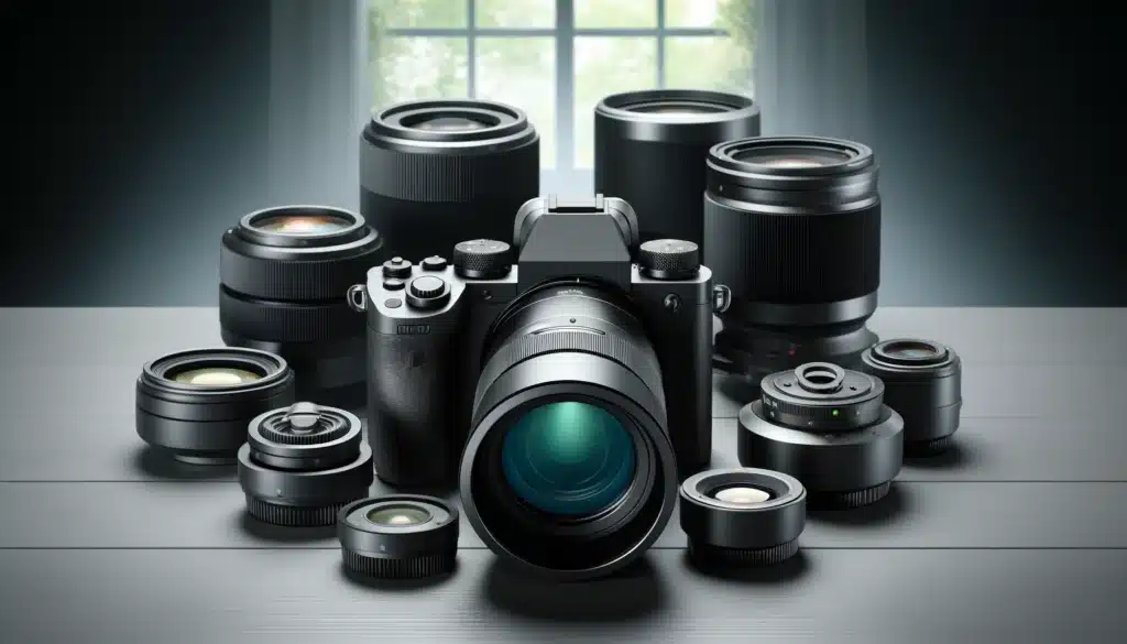 A selection of mirrorless cameras showcasing their lightweight design, advanced autofocus capabilities, and electronic viewfinders, set in nature and quiet indoor environments.
