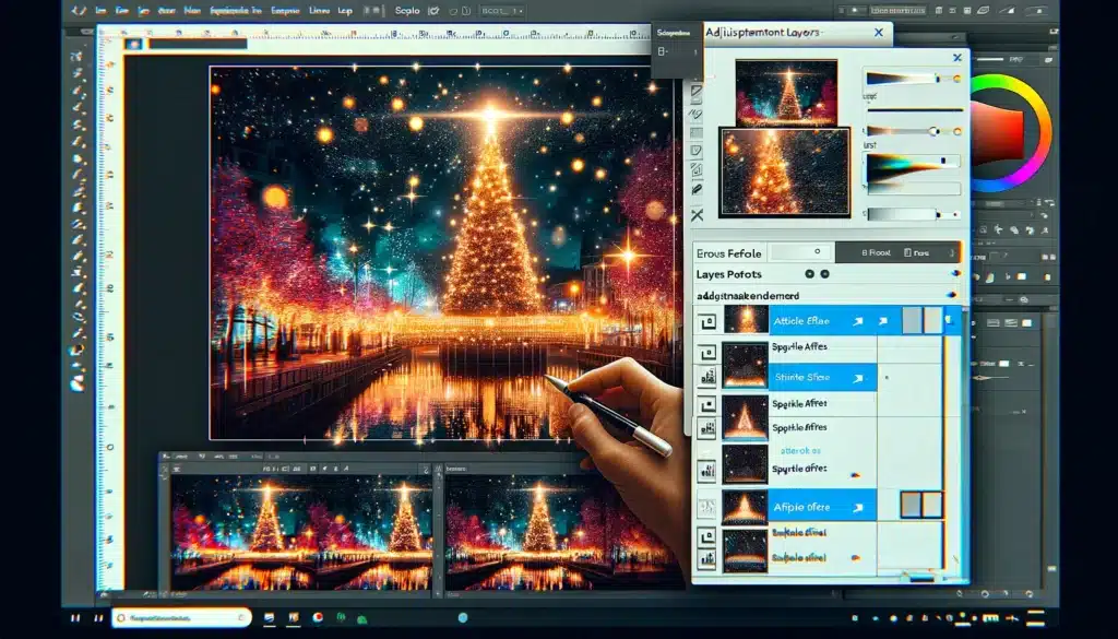Final Result of Adding Sparkle Effects in Photoshop on a Festive Night Scene.
