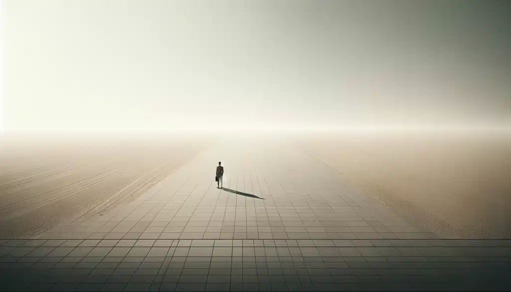 "Lone figure in vast open space depicting solitude"