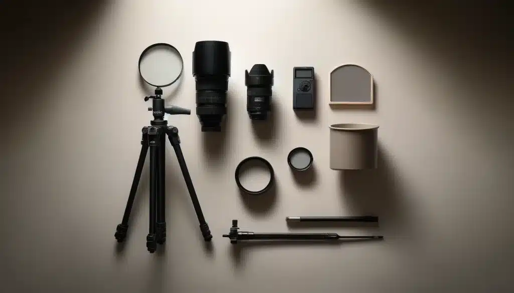 Photography gear for minimalism displayed on neutral background"