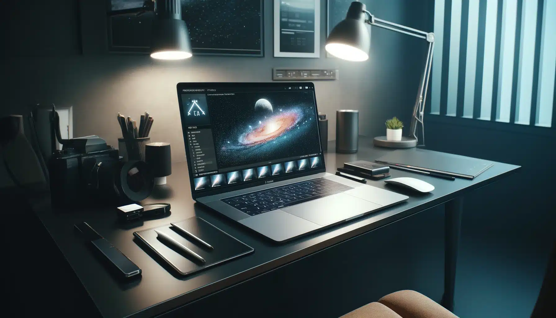 Laptop displaying Extraterrestrial imaging in a modern office setup