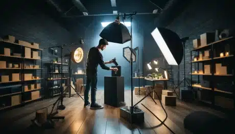 Photographer using tips on photography lighting, including photography lighting tips and photo lighting techniques, for product photography in a studio.