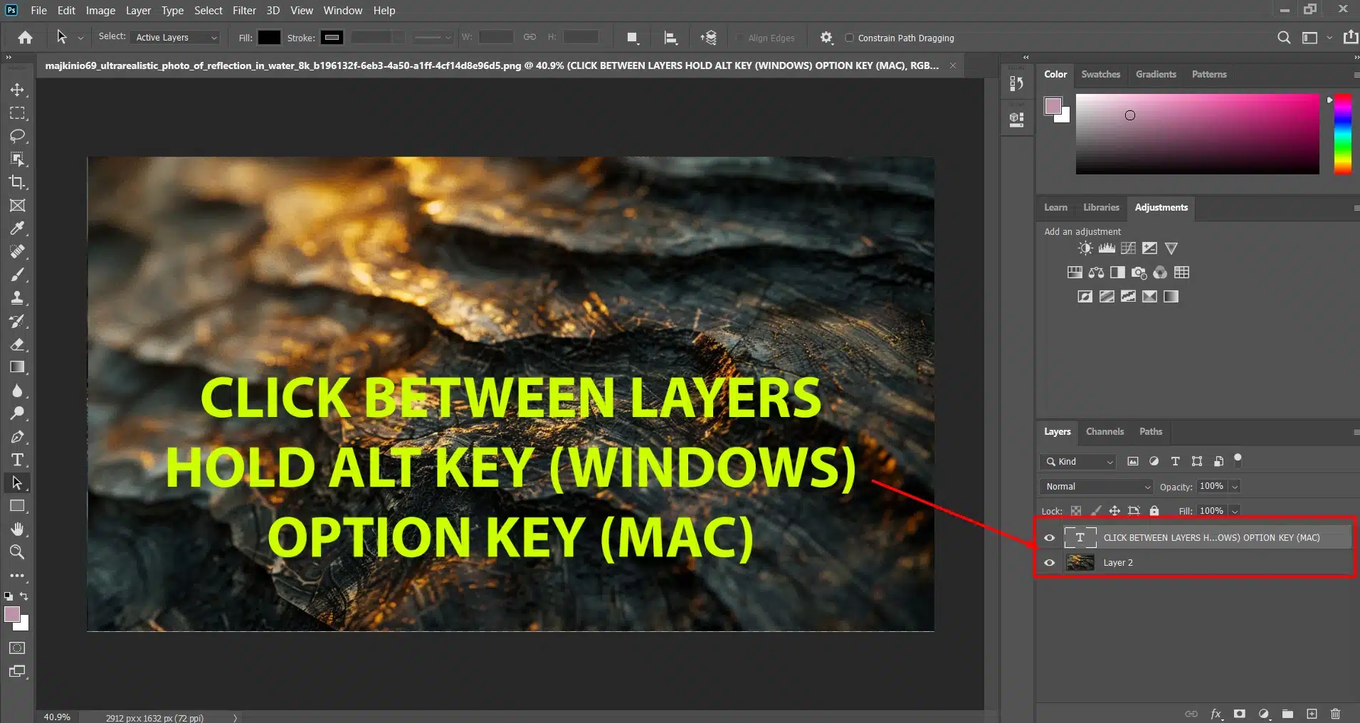 Close-up of Photoshop interface showing how to create a clipping mask