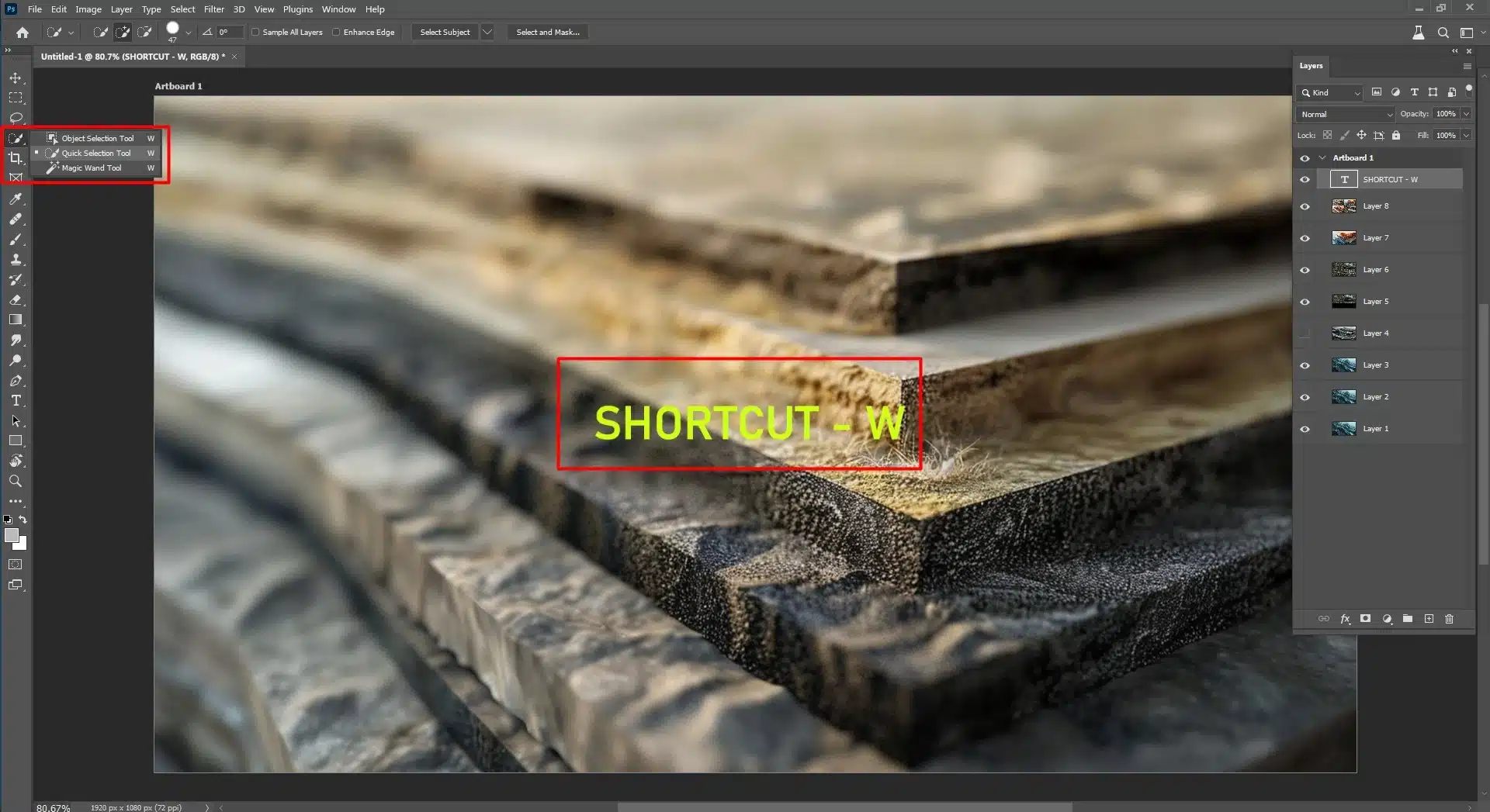 Photoshop interface showing manual background selection techniques with abstract textures.