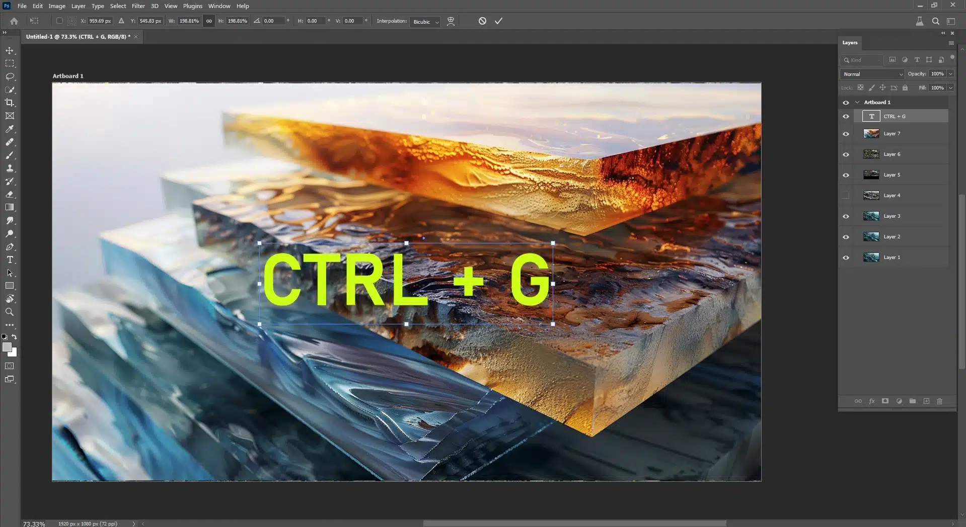 photoshop interface showing the grouping of layers with a shortcut.