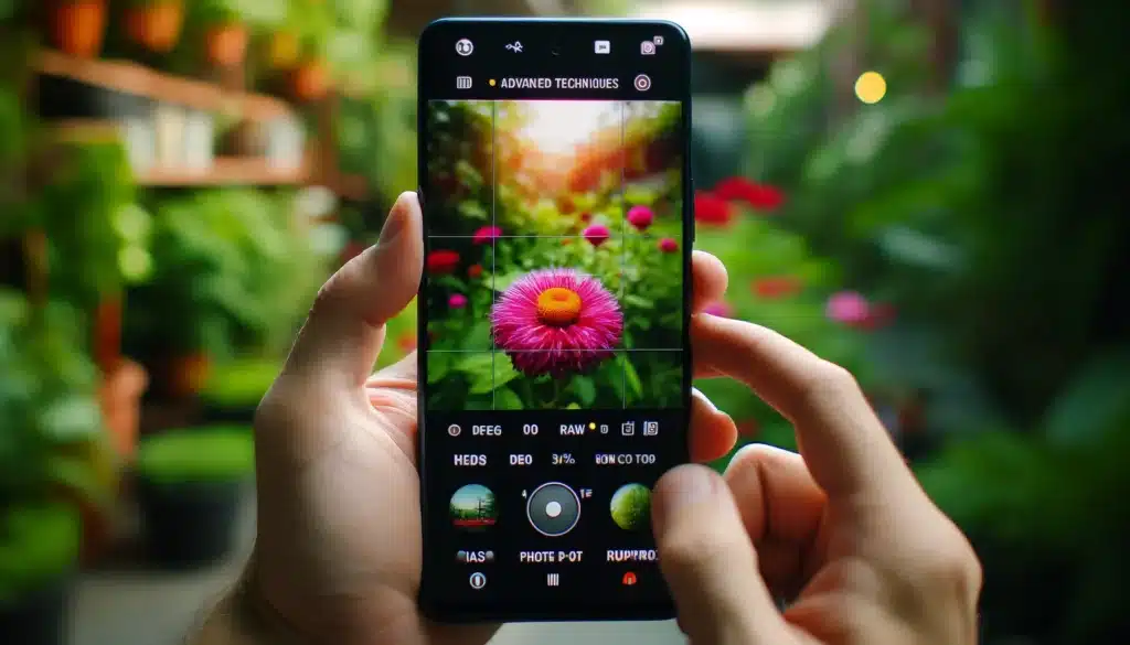Mobile photographer uses HDR and bokeh effects with an external macro lens for close-up garden photography