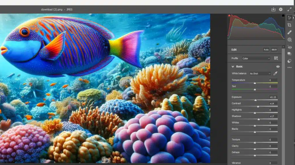 Screenshot of Adobe Camera Raw interface in Photoshop, showcasing tools for image adjustments and editing.