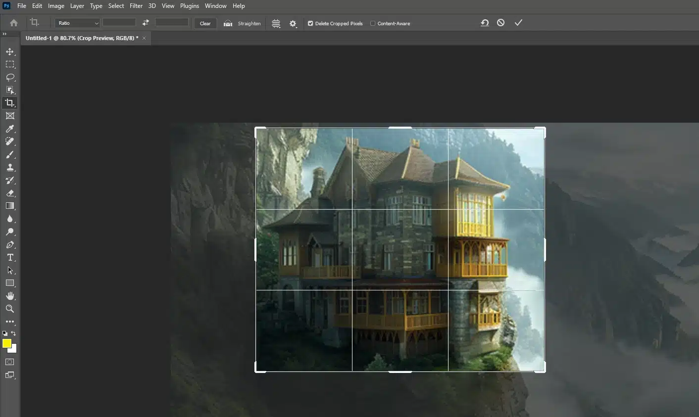 Zero-cost cropping in Photoshop with adjustable crop box.