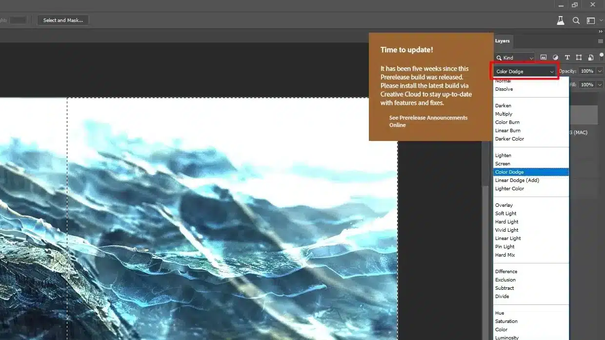 Screenshot of Photoshop interface with blending mode options.