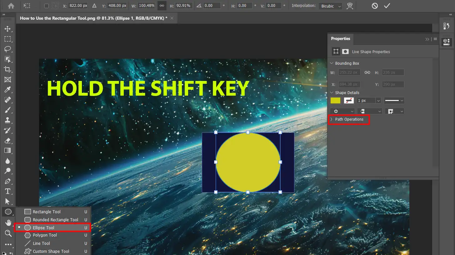 Combining Ellipse Tool with Rectangle Tool in Photoshop