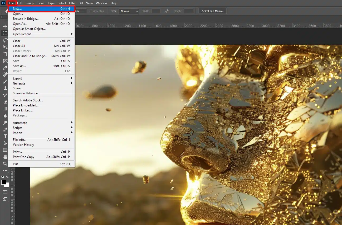 Starting a New File for Gold Text in Photoshop.