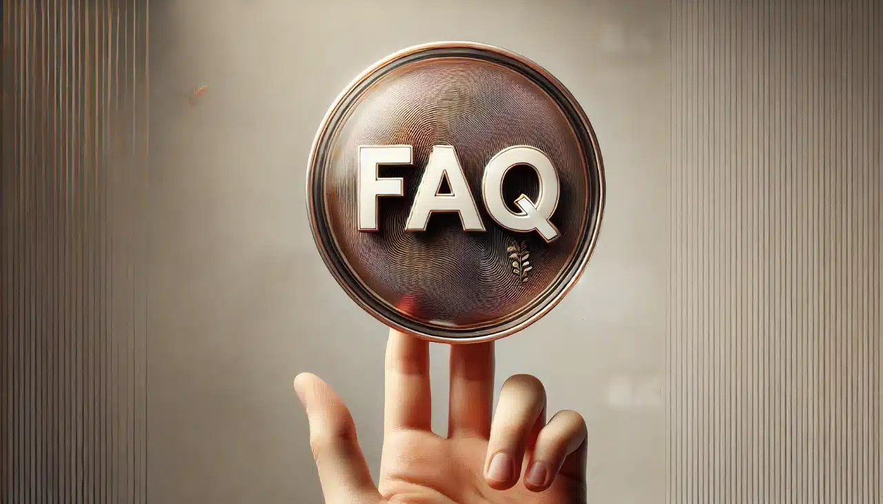 FAQ image featuring a clean and professional design with a realistic style, showing the word "FAQ" prominently displayed in the center, held by a hand against a subtle textured background.