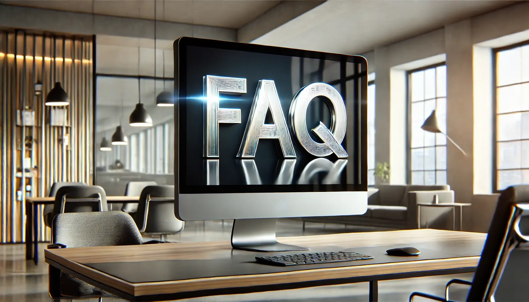 FAQ displayed on a computer screen in a modern office setting
