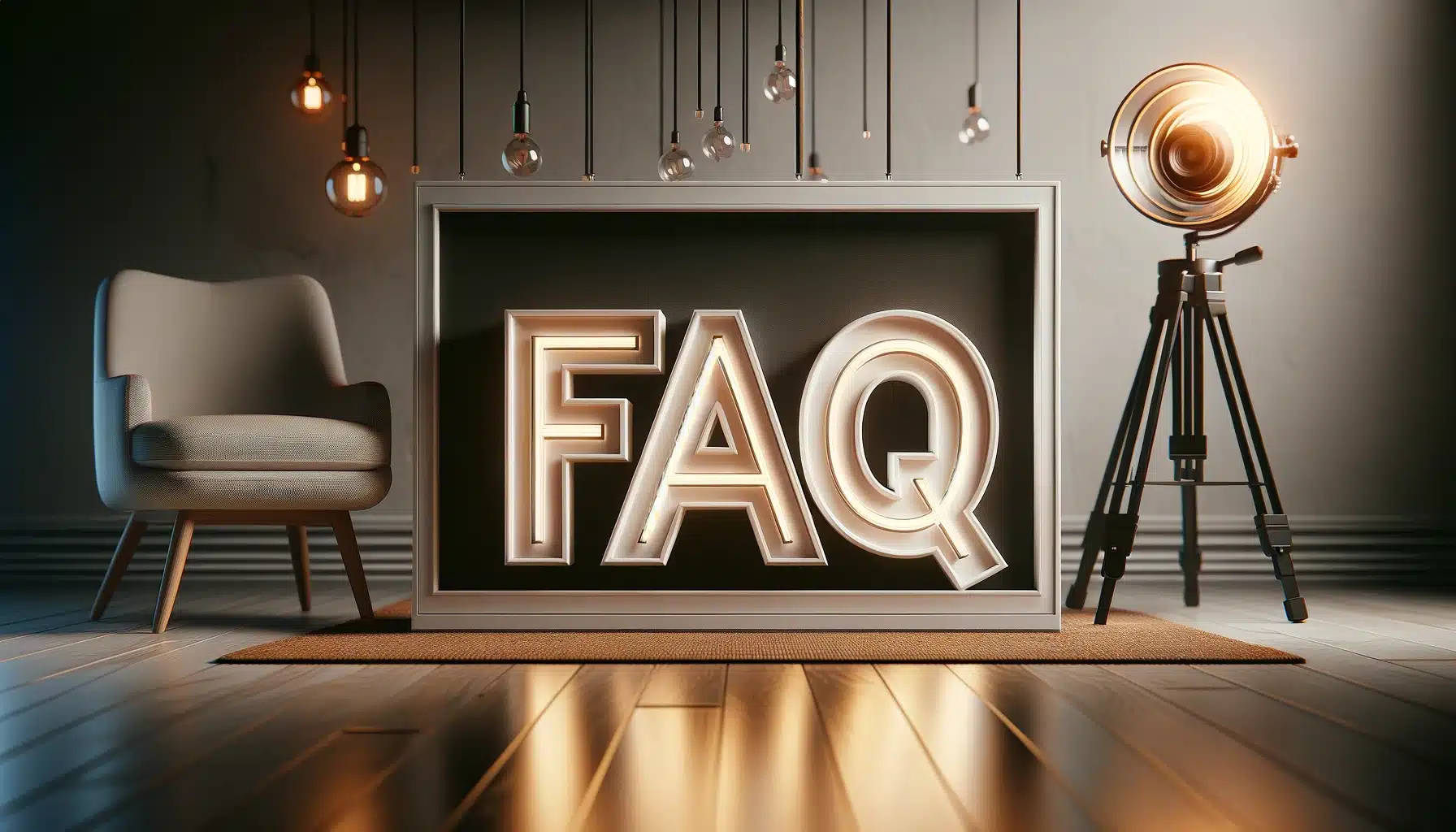 An image of a FAQ sign in a modern room related to Photoshop rainbow gradient