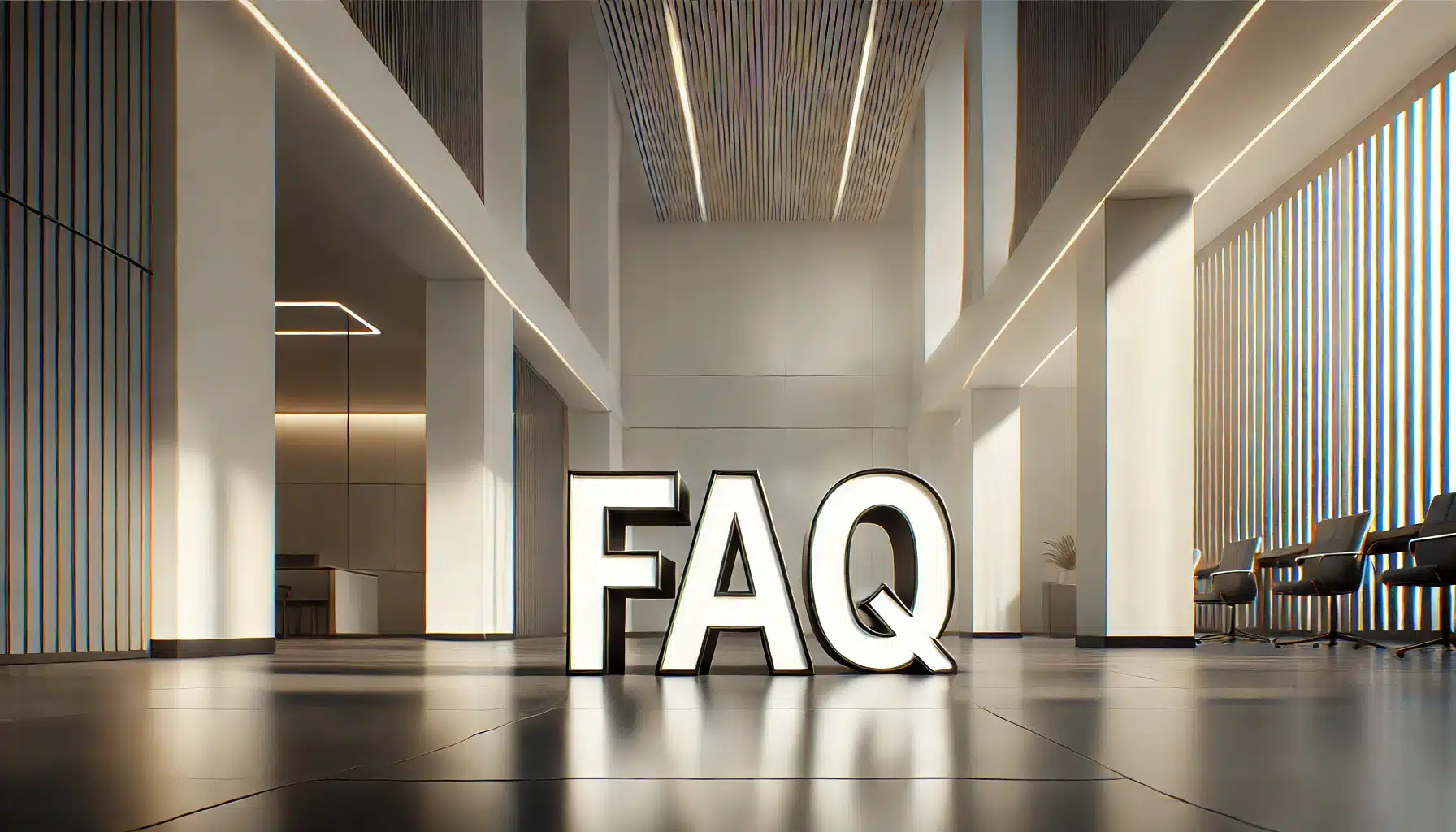 FAQ prominently displayed on a clean, professional background with a minimalistic, corporate design. The image is in sharp focus and high resolution