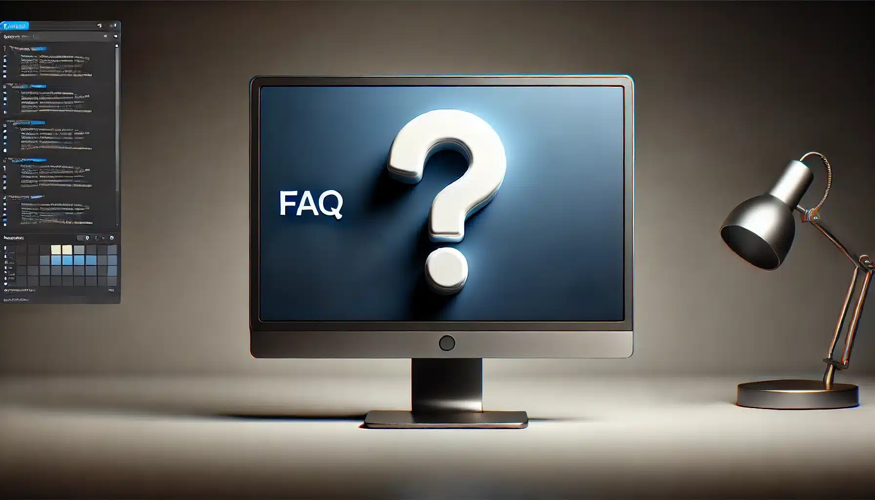 A high-resolution, realistic photo of a PC screen displaying a large question mark, with a clean and professional design. The screen is in sharp focus with enhanced details, following the rule of thirds. The overall scene has a wide-angle perspective