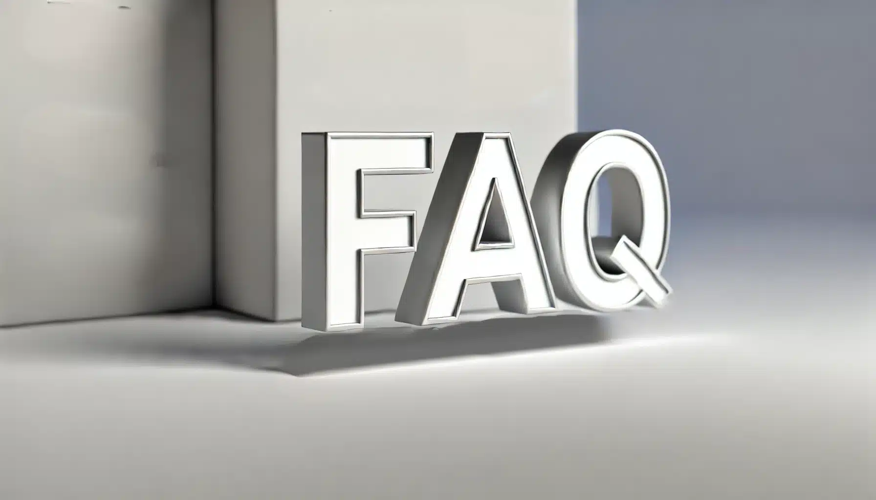 A clean and professional design photo featuring the word "FAQ" prominently displayed. The image has a sharp focus, enhanced details, and a wide-angle perspective