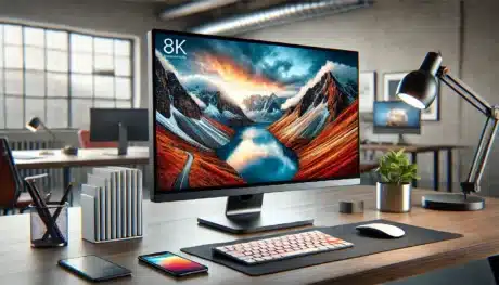 A high-resolution image displayed on a modern computer monitor, set on a stylish desk in a professional office environment.