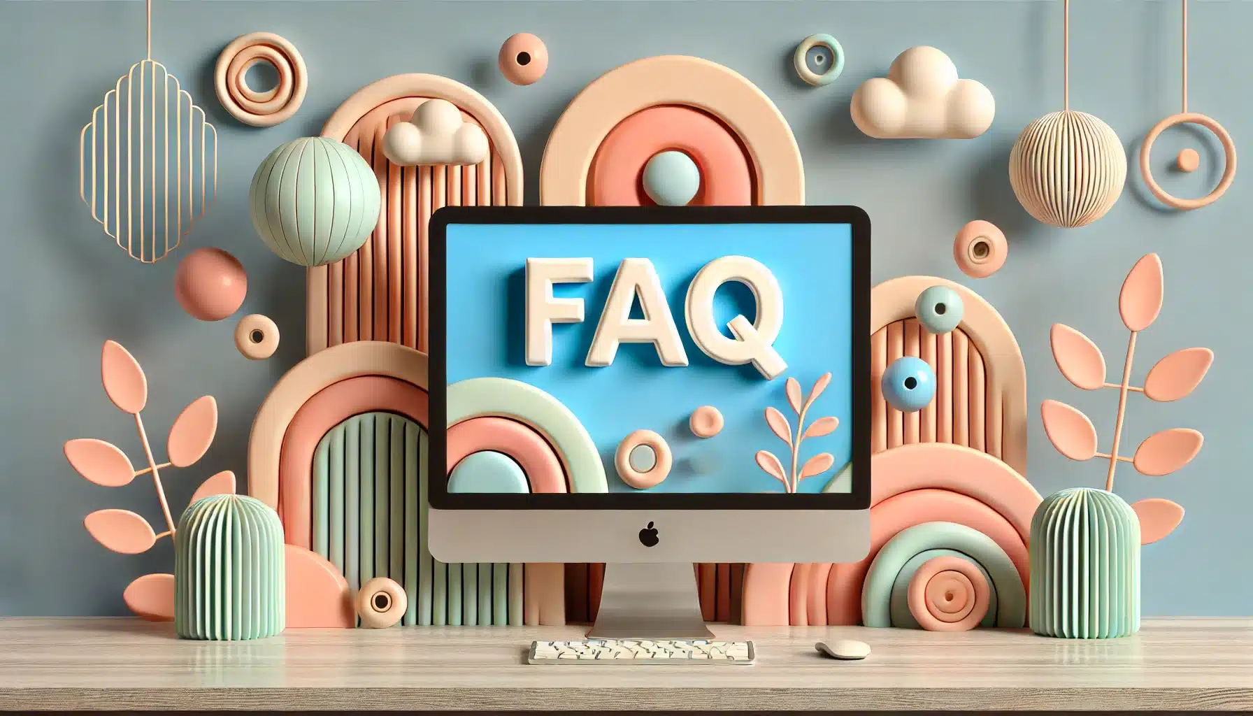 A computer screen displaying an FAQ section with the word "FAQ" prominently shown.