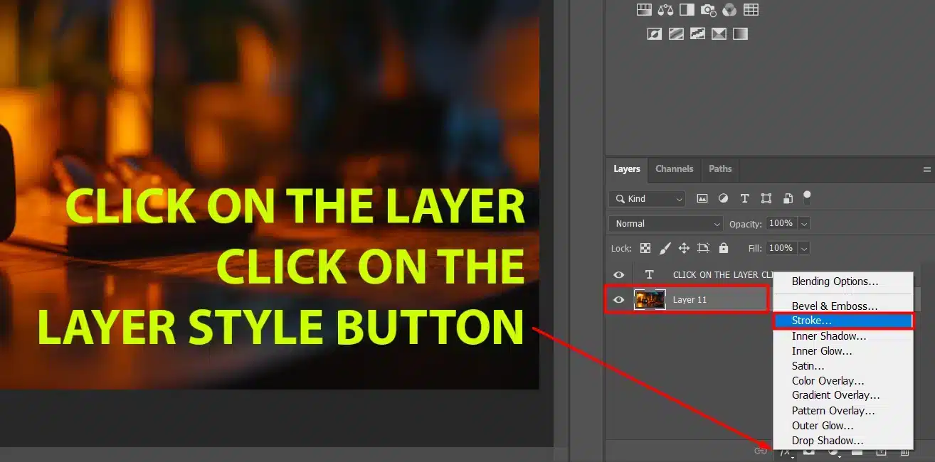 Photoshop interface illustrating how to apply the Stroke layer style