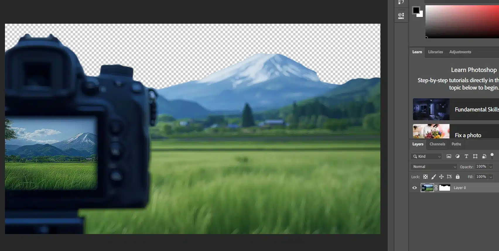 Photoshop editing sky in a landscape photo, showing How to Make Your Sky vibrant