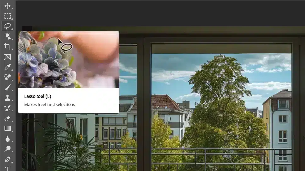 Photoshop interface with the Lasso tool highlighted