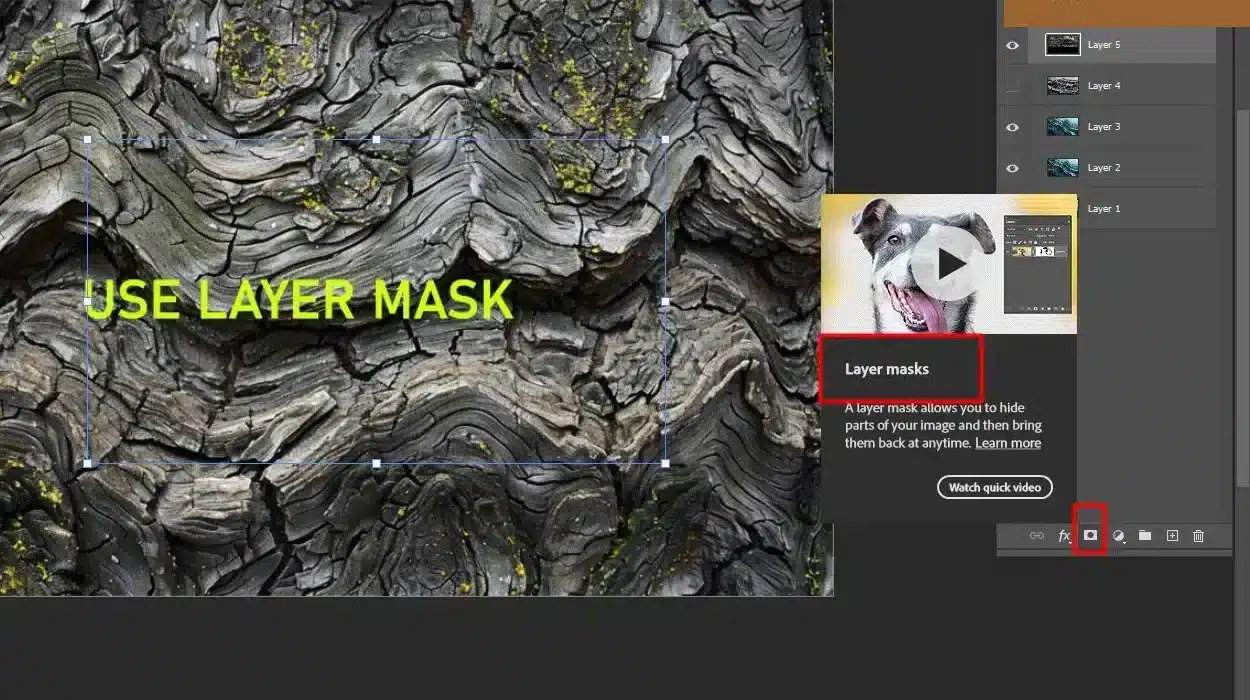 Photoshop interface illustrating the use of masks.