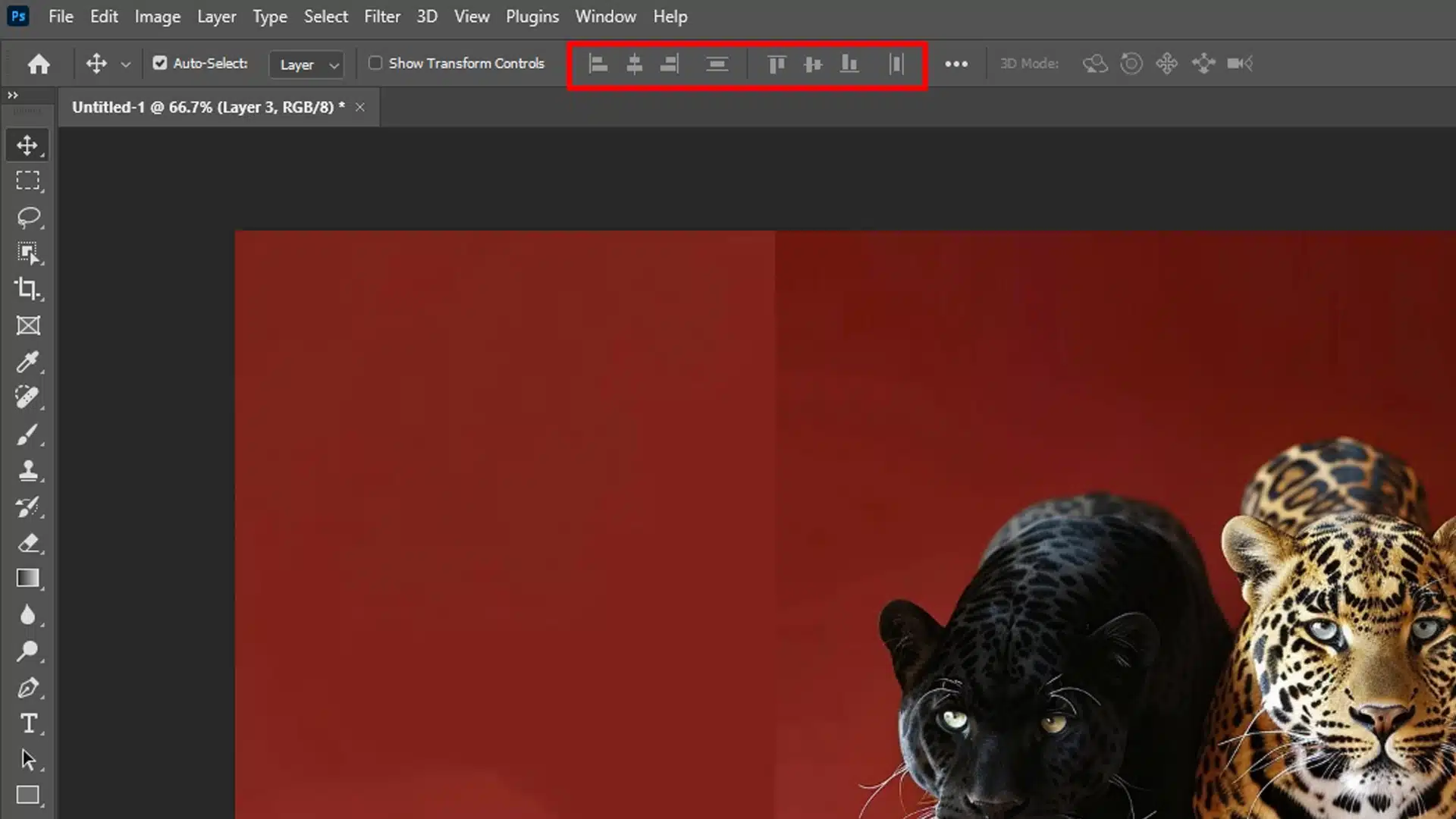 Using the Move Tool to align elements vertically in Photoshop.