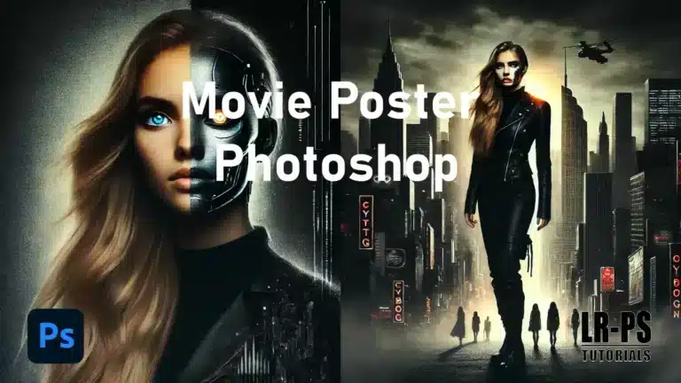 Movie poster design in Photoshop featuring a futuristic cyborg character